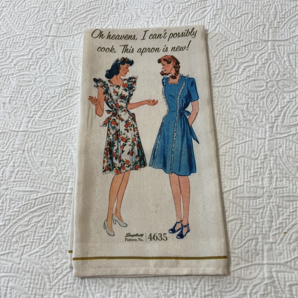 NWOT SIMPLICITY VINTAGE TEA TOWEL Pattern No. 4635 Can't Possibly Cook Apron New